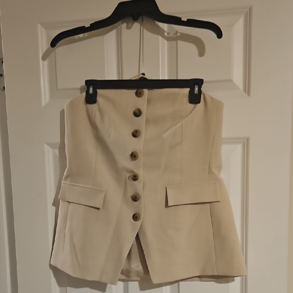 Rachel Zoe Cream Strapless Button-Front  Top